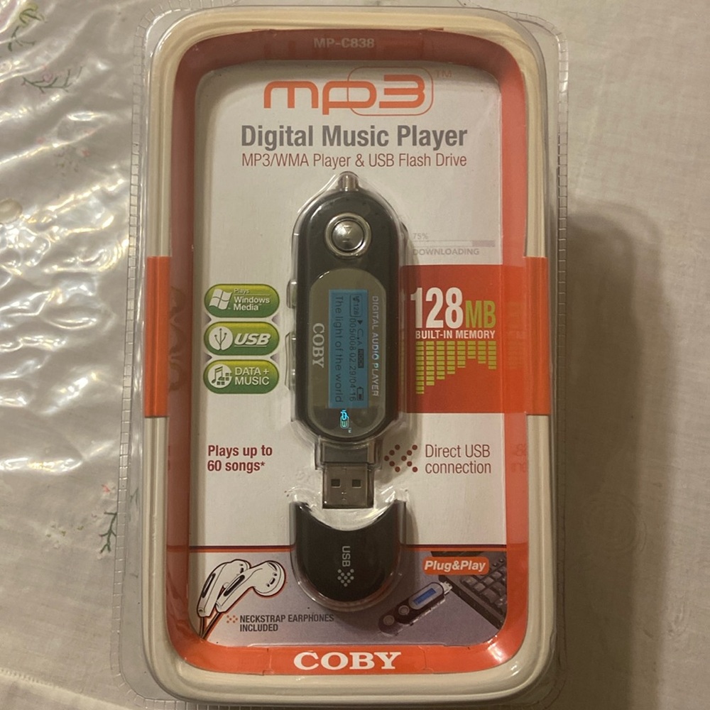 💙Coby MP3 Digital Music Player MP-C838 with 128 MB USB flashDrive new